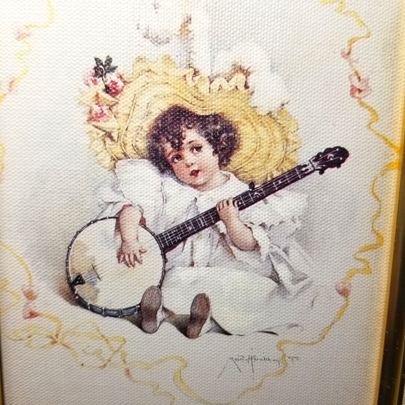 Susanna By Maud Humphrey Bogart 1988 Vtg Framed Canvas Art Girl Playing Banjo - Picture 2 of 13